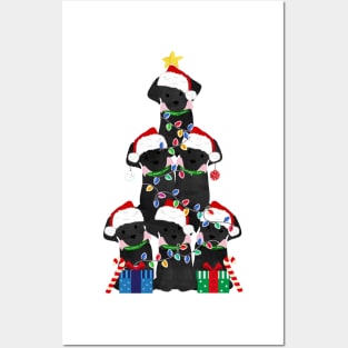 Holiday Preppy Black Lab Puppy Christmas Tree Posters and Art